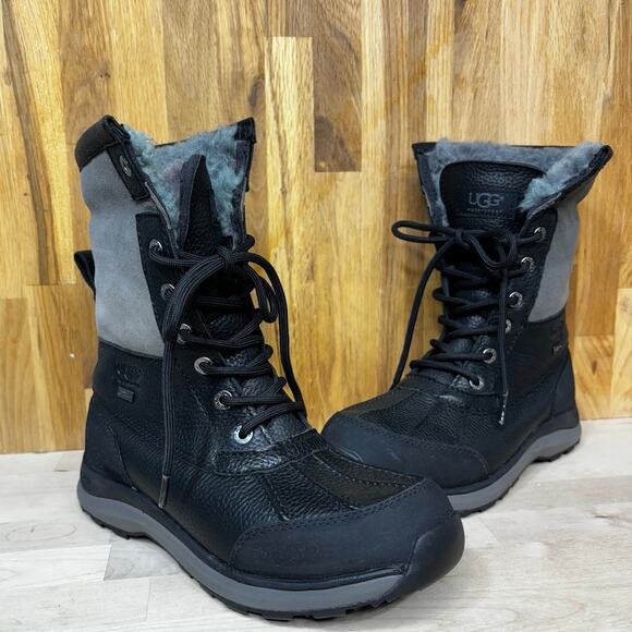 Ugg Adirondack III  Black Leather Shearling Lining Waterproof Winter Midi Boot 6 - Picture 1 of 11
